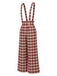Rotes 70er Set aus Schluppenbluse und Karo-Latzhose mit weitem Bein