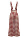 Rotes 70er Set aus Schluppenbluse und Karo-Latzhose mit weitem Bein