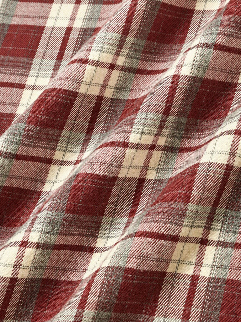 Roter 70er Karo-Latzoverall mit Knöpfen, Taschen und weitem Bein