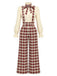Rotes 70er Set aus Schluppenbluse und Karo-Latzhose mit weitem Bein