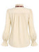 Beige 70er Bluse mit Karoschluppe, Rüschenkragen und Puffärmeln