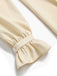 Beige 70er Bluse mit Karoschluppe, Rüschenkragen und Puffärmeln
