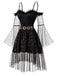 50er Cold-Shoulder Kleid mit Sternen-Mond-Print, Tüll und Glockenärmeln