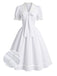 Weißes 50er Kleid mit Spitzen-Chelsea-Kragen und Schleife