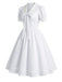 Weißes 50er Kleid mit Spitzen-Chelsea-Kragen und Schleife