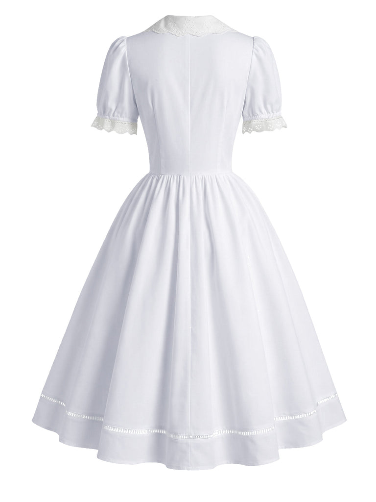 50er Set mit Blumenkorsett & weißem Schleifenkleid