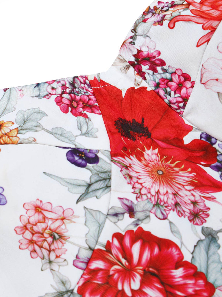 50er Set mit Blumenkorsett & weißem Schleifenkleid