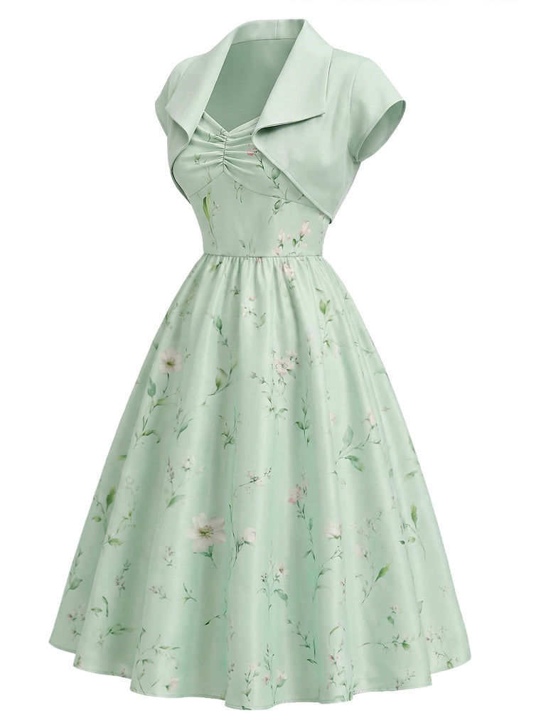 [Vorverkauf] 40er Set mit Bolerojacke und Satin-Blumenkleid mit Herzausschnitt
