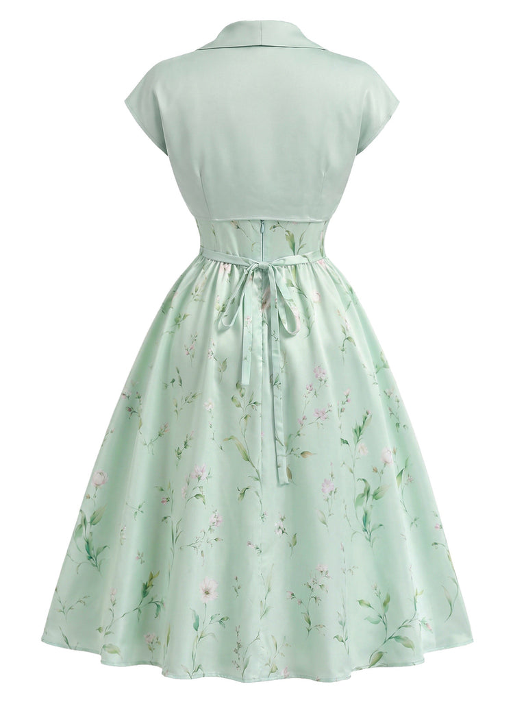 40er Set mit Bolerojacke und Satin-Blumenkleid mit Herzausschnitt