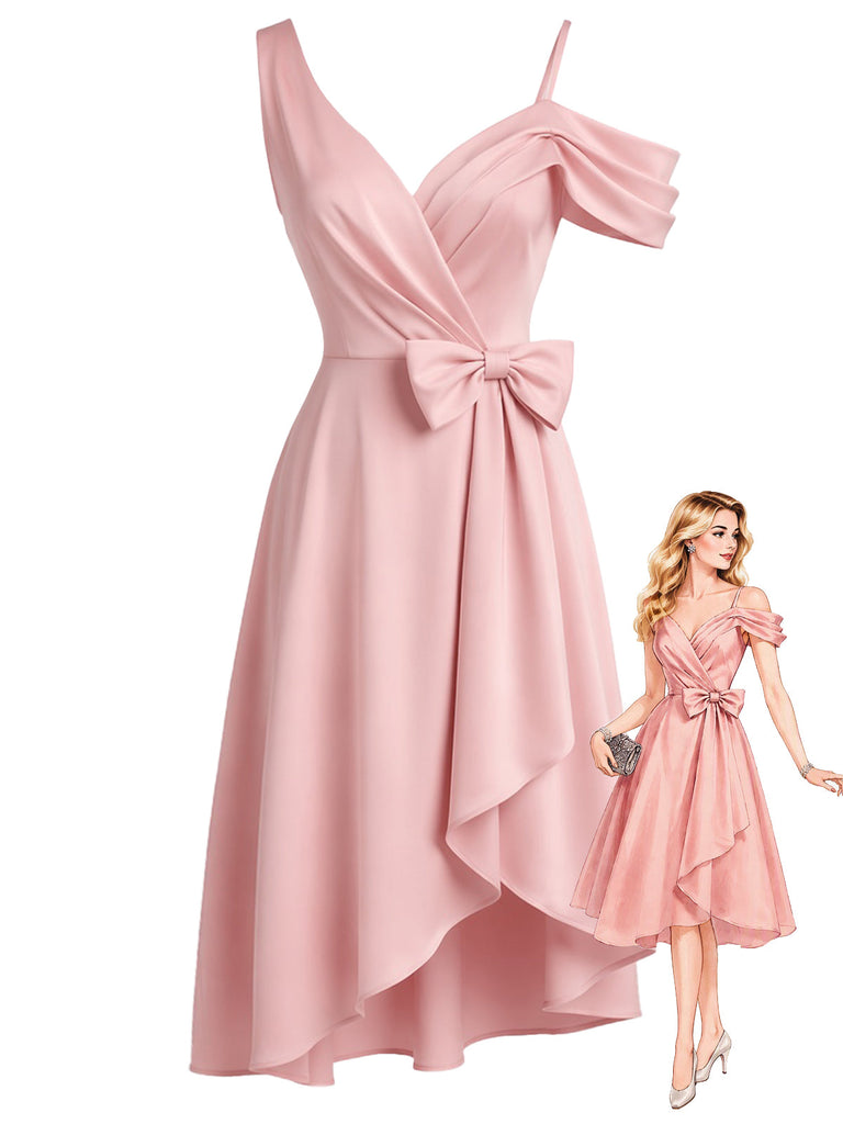 Rosa 50er One-Shoulder Cocktailkleid mit Schleife