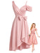 Rosa 50er One-Shoulder Cocktailkleid mit Schleife