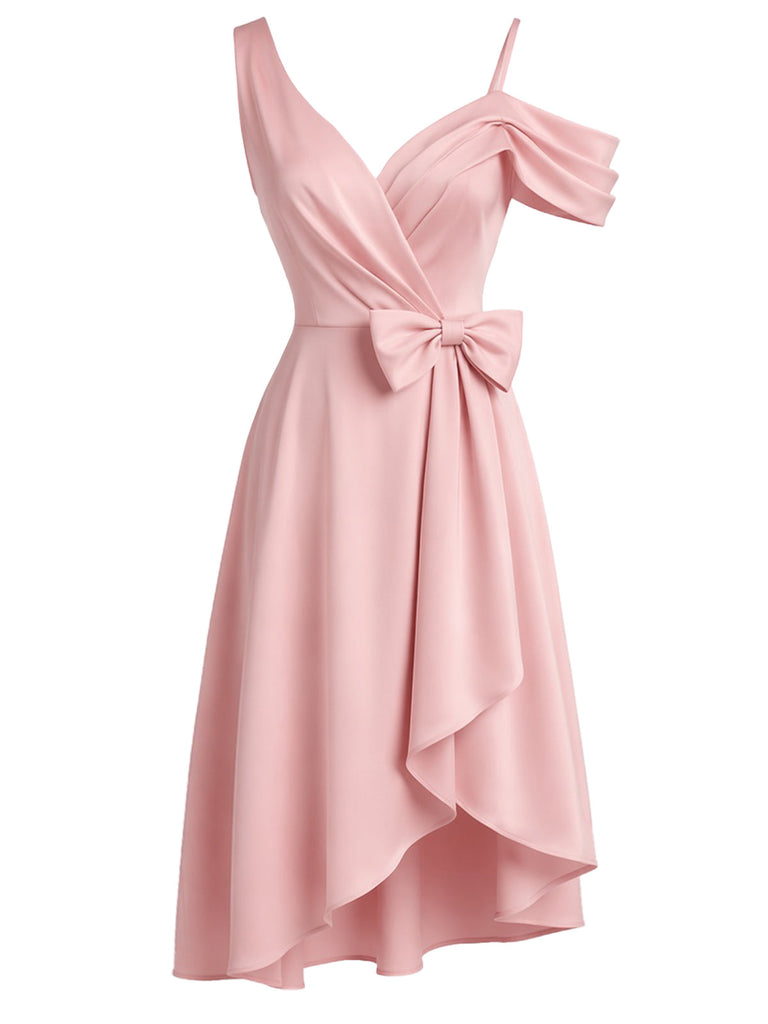 Rosa 50er One-Shoulder Cocktailkleid mit Schleife