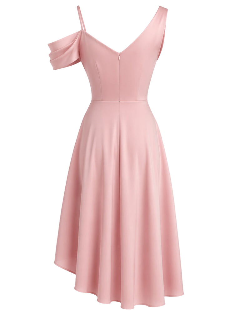 Rosa 50er One-Shoulder Cocktailkleid mit Schleife