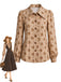 Mehrfarbige 70er Langarm-Blumenbluse mit Knopfleiste