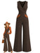 Dunkelbrauner 30er Jumpsuit mit Taschen und weitem Bein