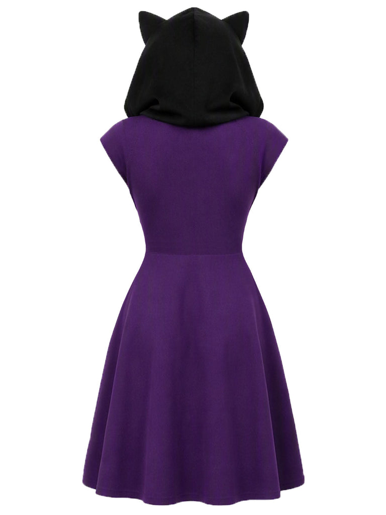 60er Kapuzenkleid mit Katzenapplikation und Katzenohren