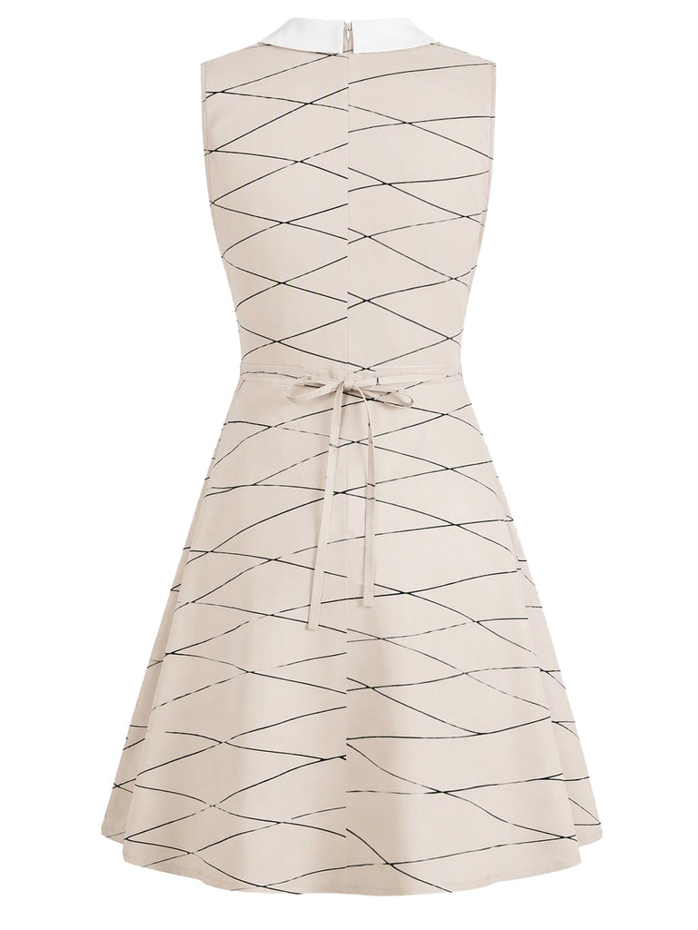 60er ärmelloses Kleid mit Mumien-Print und Peter-Pan-Kragen