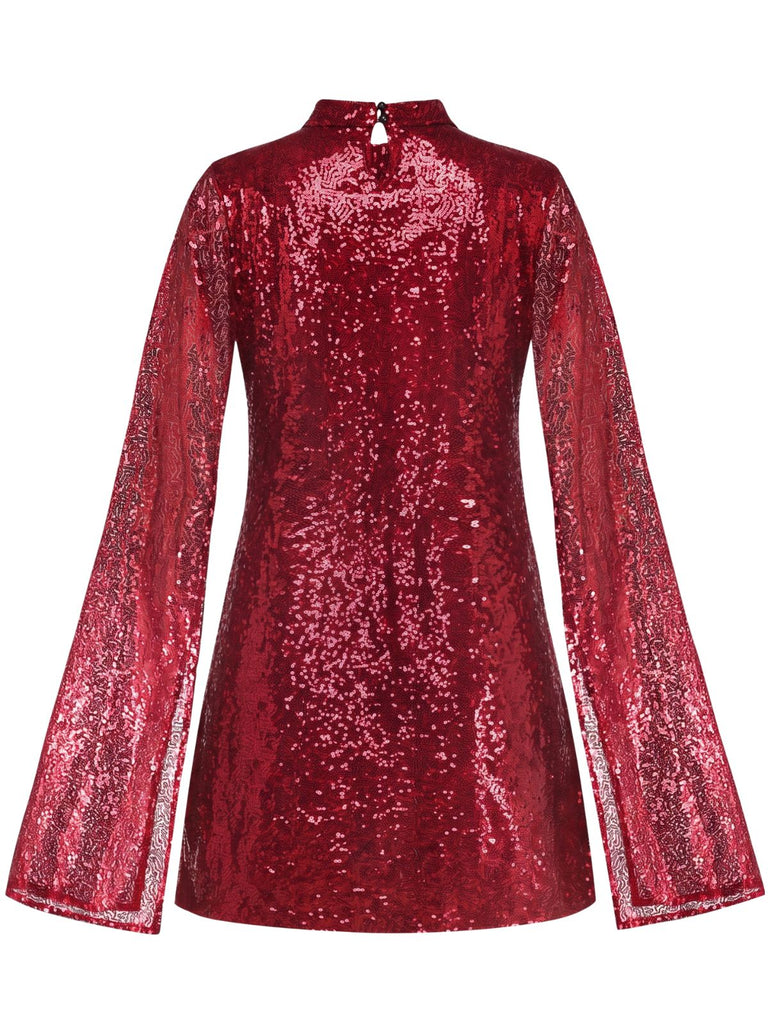30er Paillettenkleid mit Stehkragen und Glockenärmeln