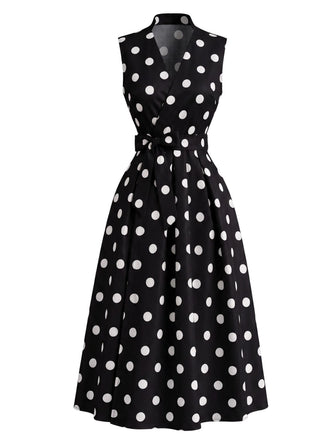 50er Ärmelloses Kleid mit Polka-Dots und Schleife