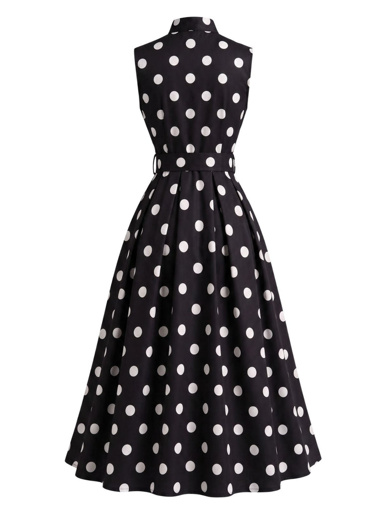 50er Ärmelloses Kleid mit Polka-Dots und Schleife