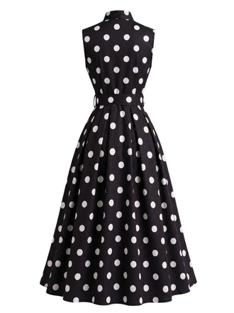 50er Ärmelloses Kleid mit Polka-Dots und Schleife