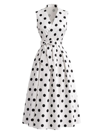 50er Ärmelloses Kleid mit Polka-Dots und Schleife