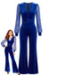 40er Samt-Jumpsuit mit transparenten Ärmeln und ausgestelltem Bein