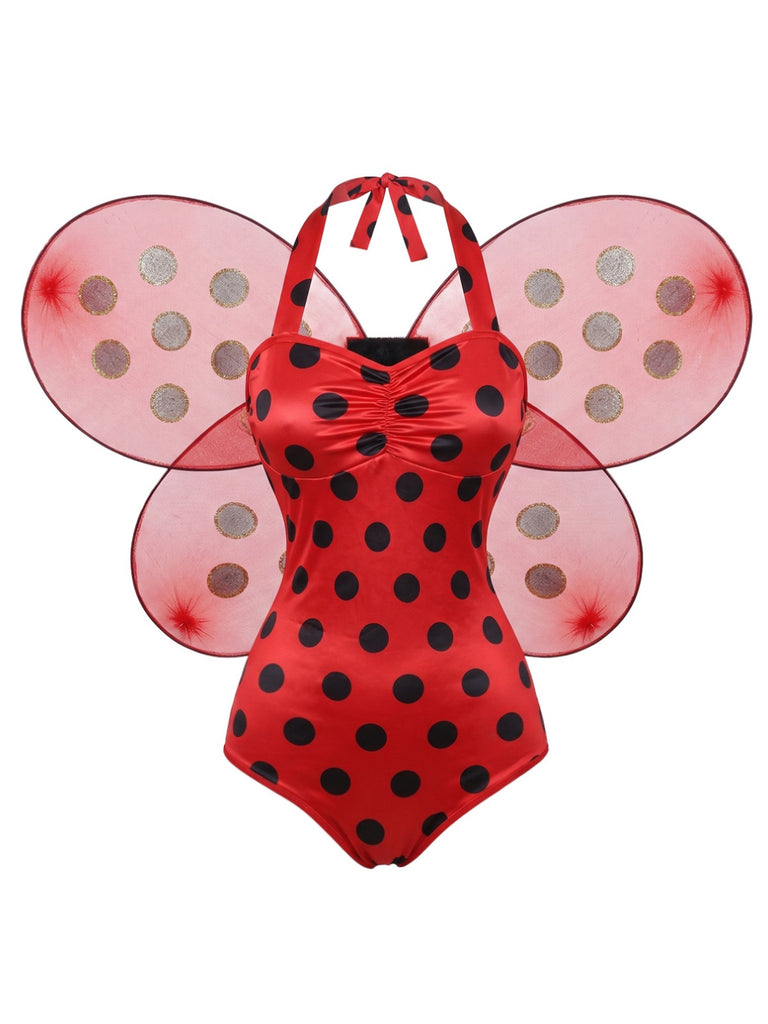 70er Marienkäfer-Kostümset mit Polka-Dot-Body und Flügeln