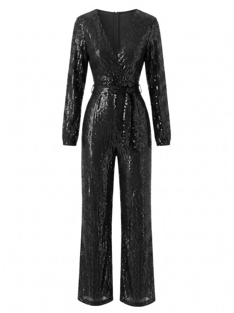 30er Jumpsuit mit Pailletten und langen Ärmeln