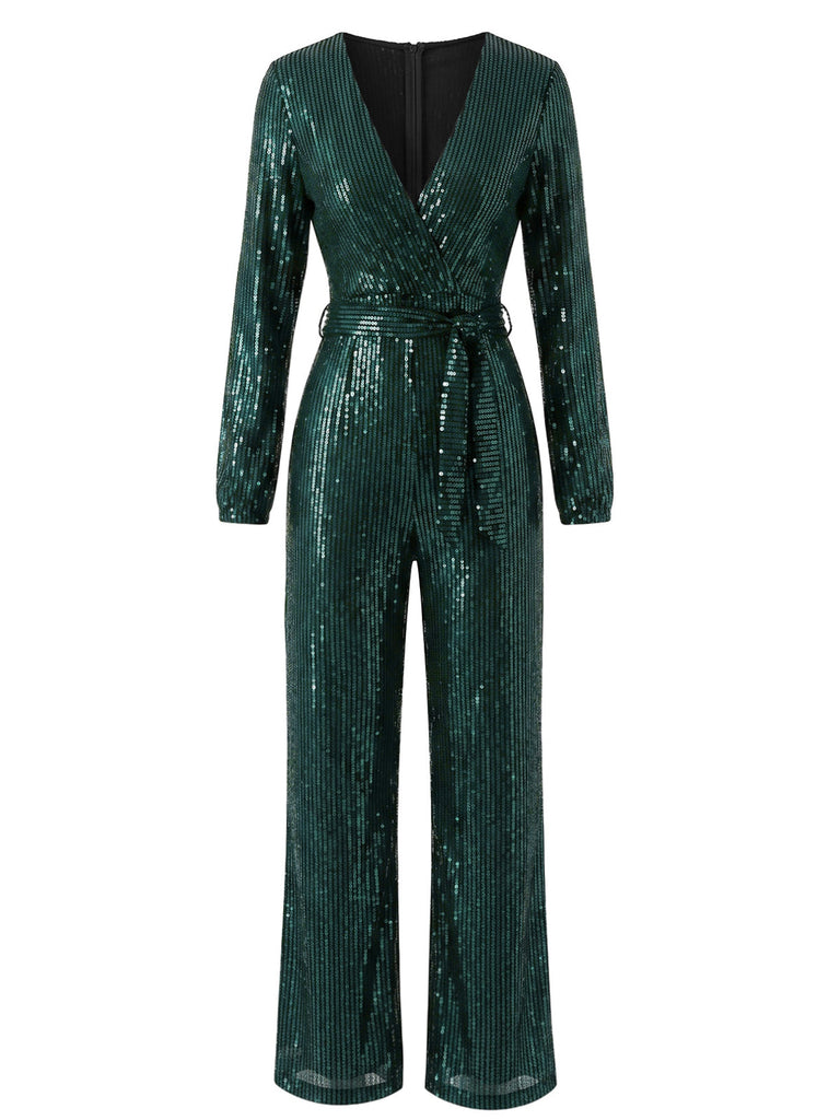 30er Jumpsuit mit Pailletten und langen Ärmeln