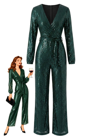 30er Jumpsuit mit Pailletten und langen Ärmeln