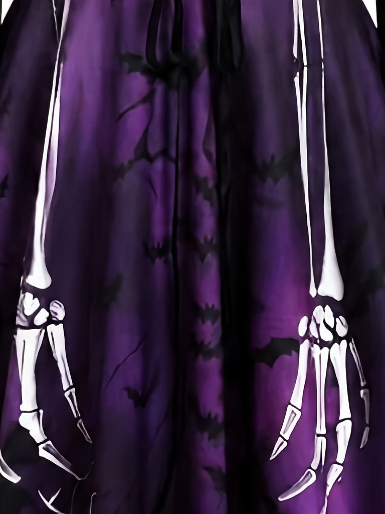 50er Gothic Halloween Skelett-Kleid mit Glockenärmeln