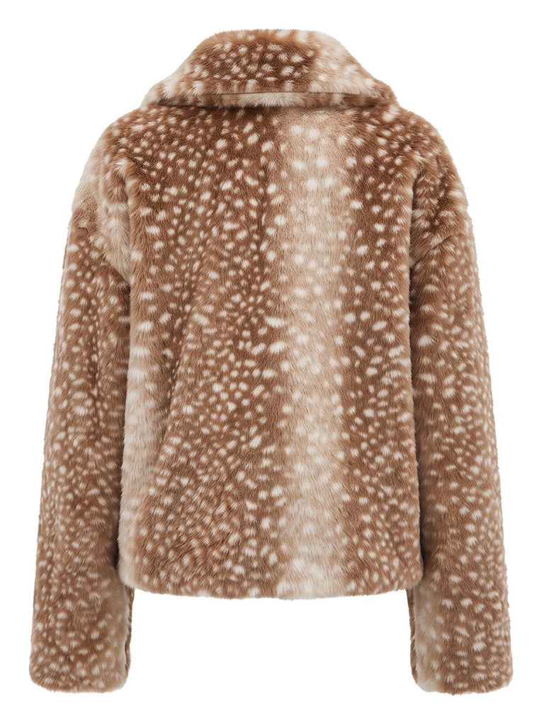 Braune 50er Kunstpelz-Kurzjacke mit Hirschprint