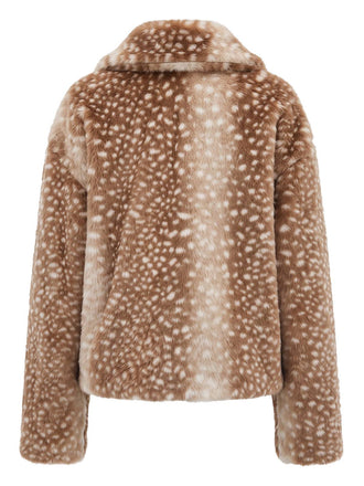Braune 50er Kunstpelz-Kurzjacke mit Hirschprint