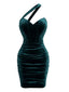 60er One-Shoulder-Bodycon-Kleid aus Samt mit Raffungen
