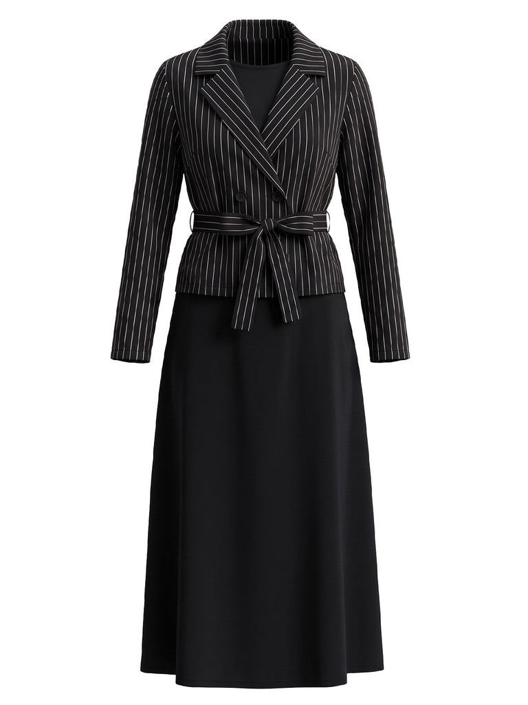 40er Nadelstreifenset aus Blazer und A-Linien-Midikleid