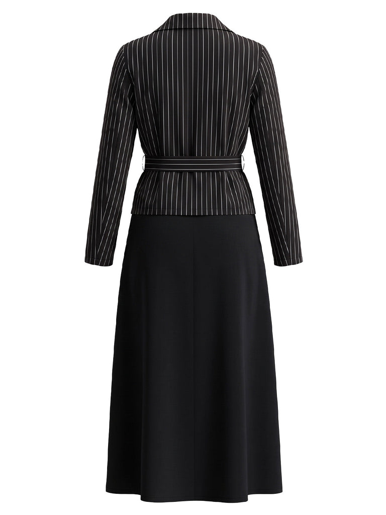40er Nadelstreifenset aus Blazer und A-Linien-Midikleid