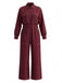 Weinroter 80er Utility-Jumpsuit mit Revers und Kontrastnähten