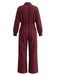 Weinroter 80er Utility-Jumpsuit mit Revers und Kontrastnähten