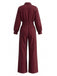 Weinroter 80er Utility-Jumpsuit mit Revers und Kontrastnähten