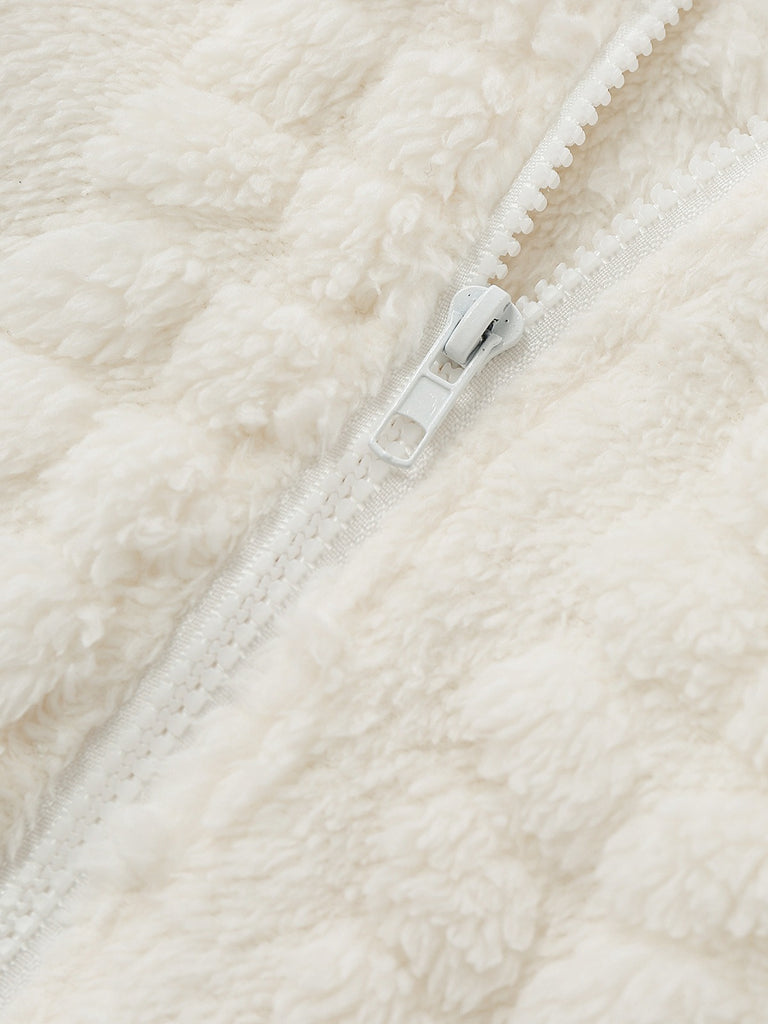 80er Fleece-Kapuzenromper mit Teddybärstickerei