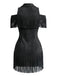 70er Cold-Shoulder Kleid mit Reverskragen und Fransen