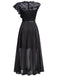 30er asymmetrisches Party-Maxikleid mit Blumenspitze und Rüschen