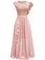 Rosa 30er asymmetrisches Party-Maxikleid mit Blumenspitze und Rüschen