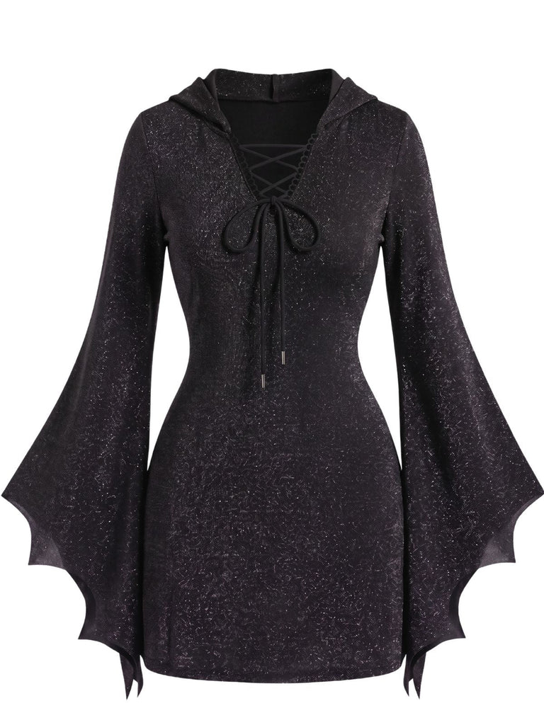60er Halloween Kleid mit V-Ausschnitt und Bindung