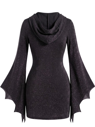 60er Halloween Kleid mit V-Ausschnitt und Bindung