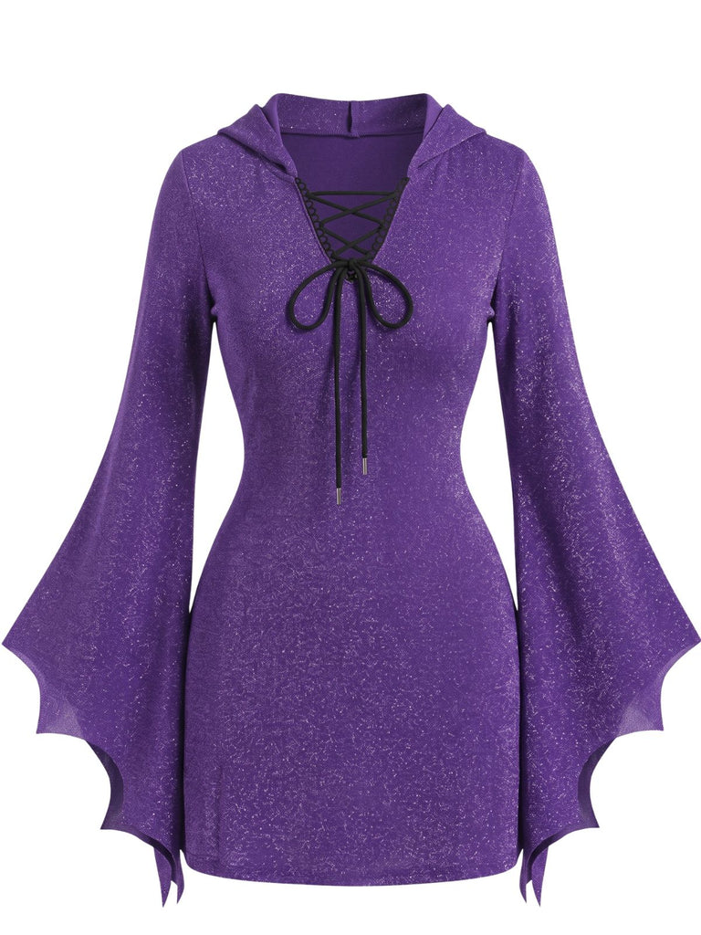 60er Halloween Kleid mit V-Ausschnitt und Bindung
