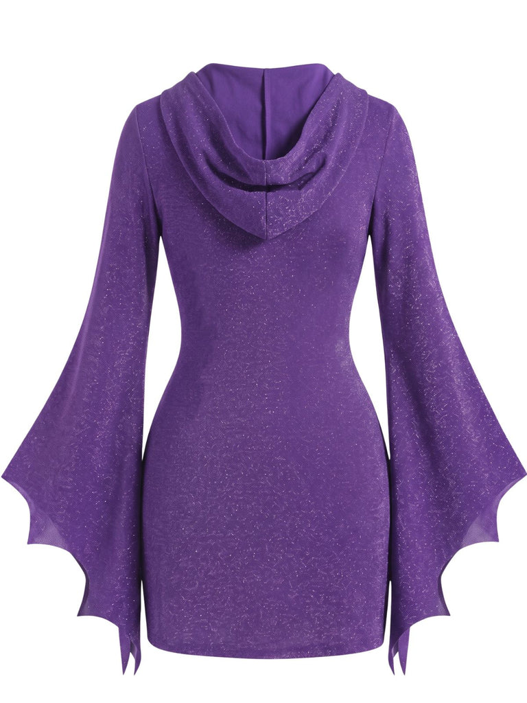 60er Halloween Kleid mit V-Ausschnitt und Bindung