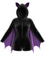 [Vorverkauf] Lila 60er Halloween Batgirl Samt-Romper mit Fledermausärmeln und Katzenohren-Kapuze