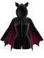 [Vorverkauf] Weinroter 60er Halloween Batgirl Samt-Romper mit Fledermausärmeln und Katzenohren-Kapuze